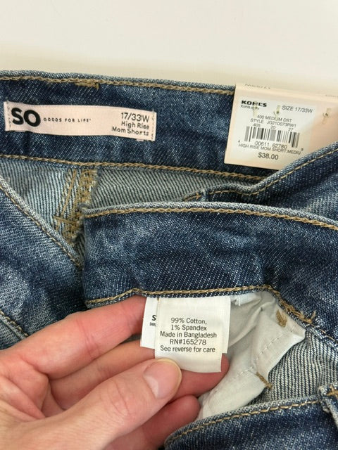 SO High Rise Mom Shorts Distressed Raw Hem Denim NWT Sz17/33W