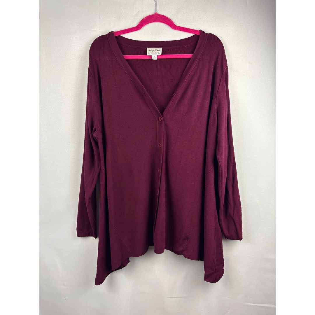 Whisper Knit Burgundy Long-Sleeve Cardigan Sweater By Louis DellOlio Size XL