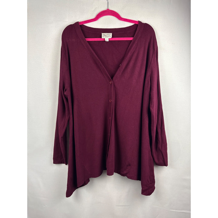 Whisper Knit Burgundy Long-Sleeve Cardigan Sweater By Louis DellOlio Size XL