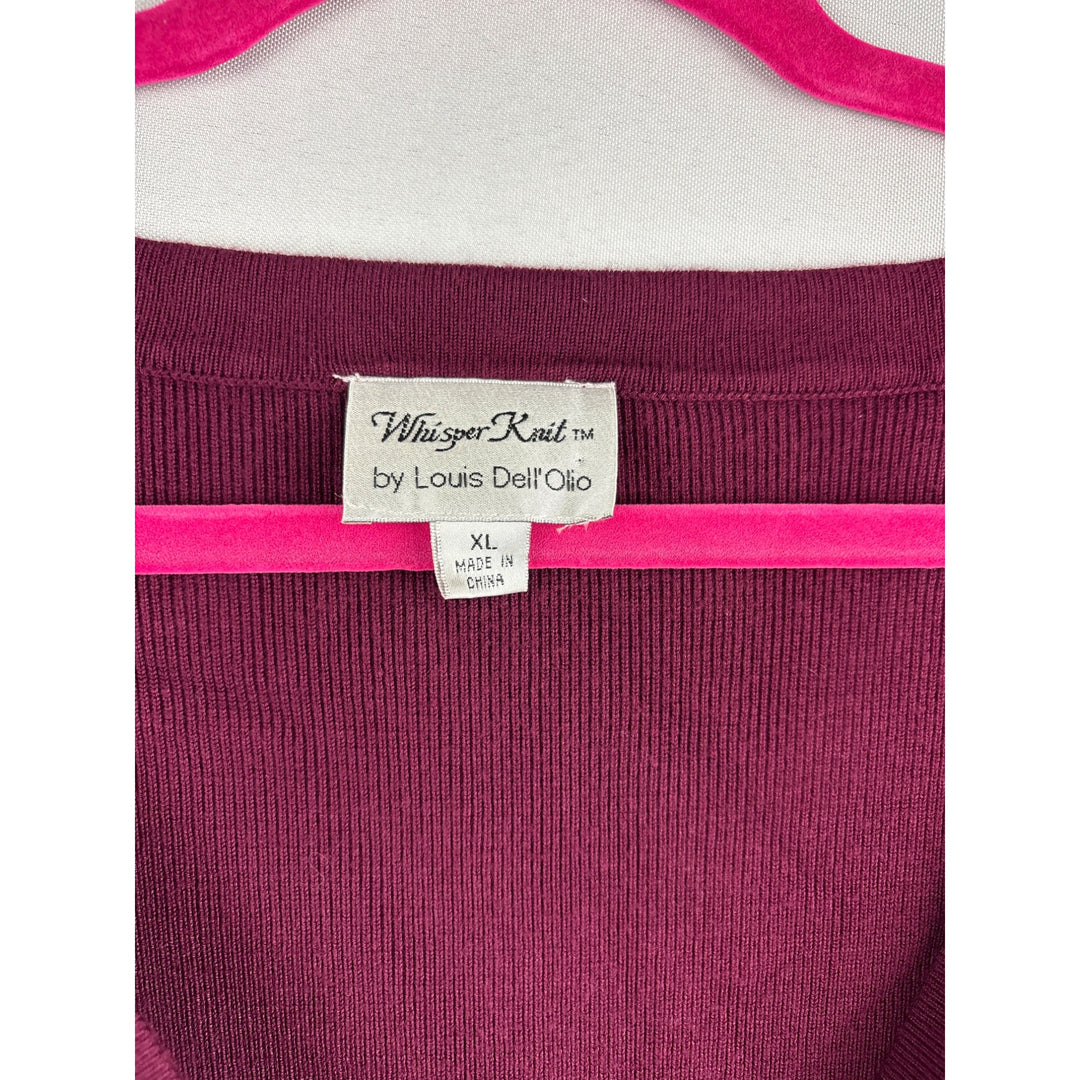 Whisper Knit Burgundy Long-Sleeve Cardigan Sweater By Louis DellOlio Size XL