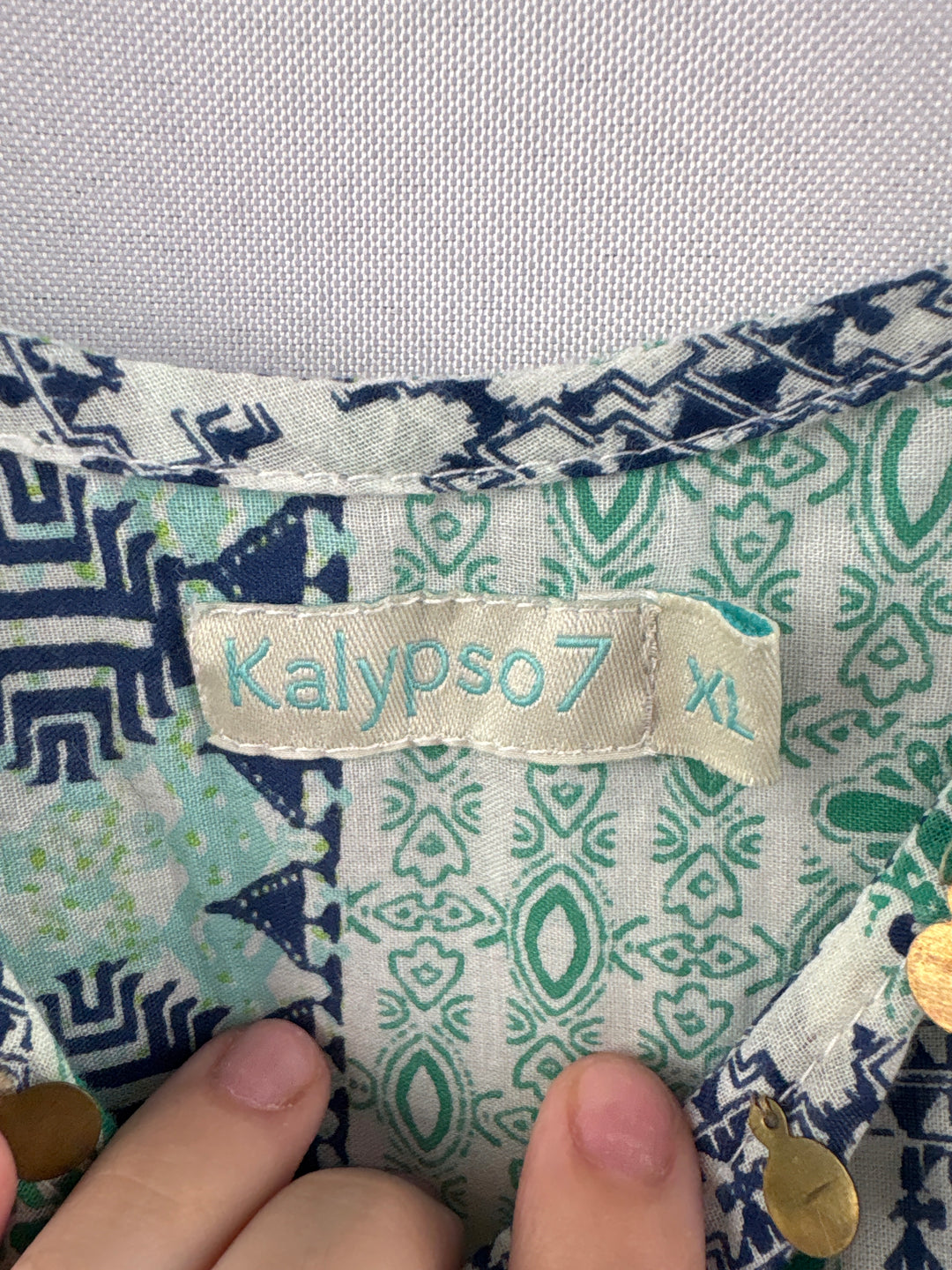 Women’s Kalypso7 XL Blue &amp; Green Abstract Pattern Maxi Dress