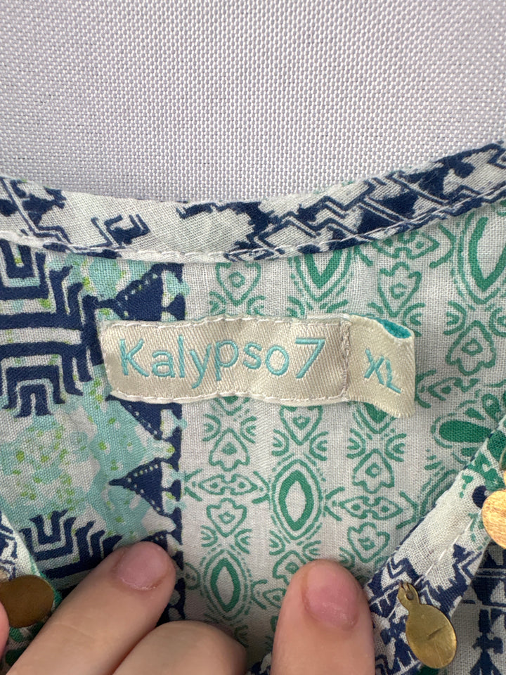 Women’s Kalypso7 XL Blue &amp; Green Abstract Pattern Maxi Dress