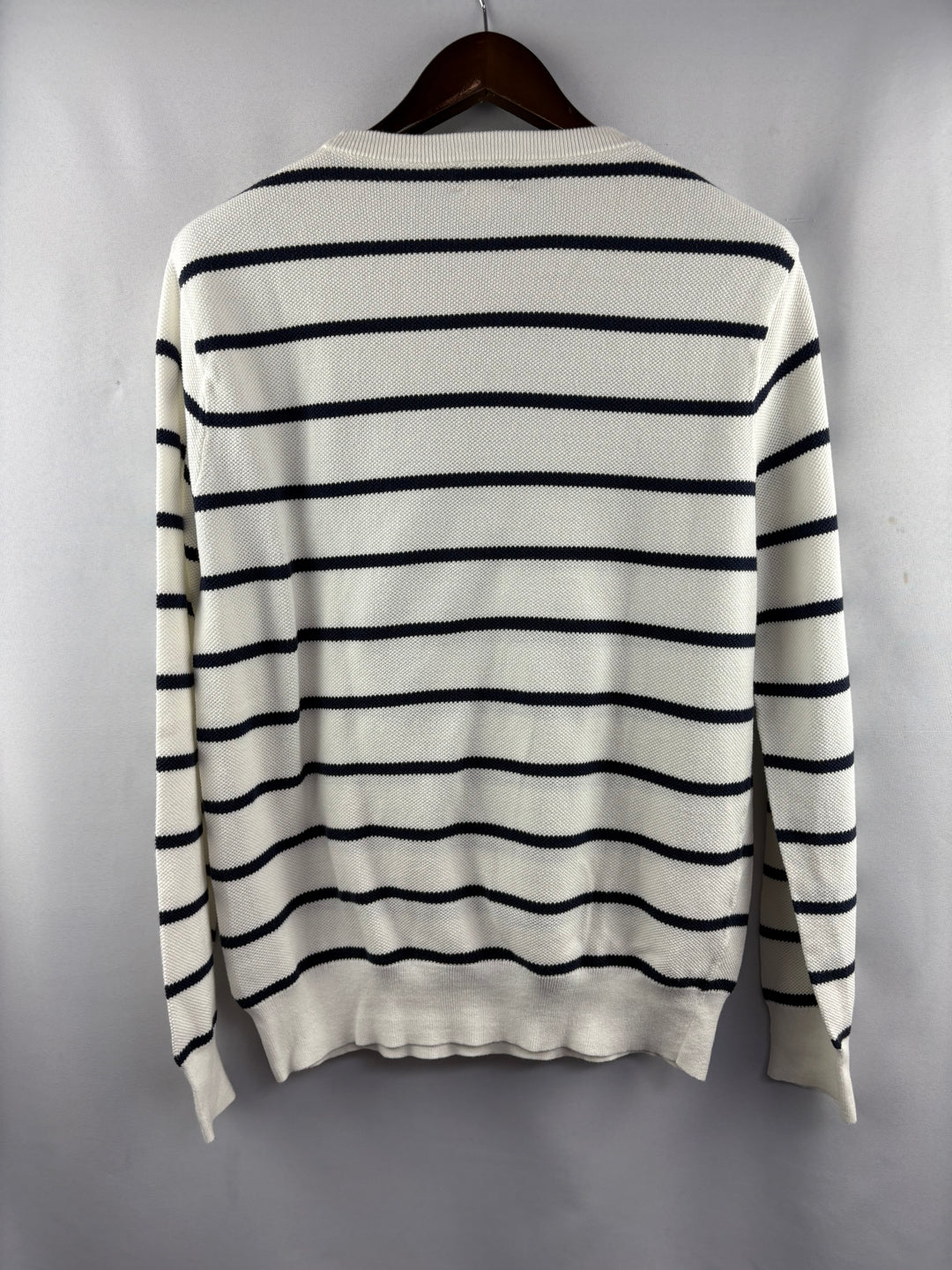 Women’s J.Crew Large White w/ Navy Stripes Crewneck Sweater