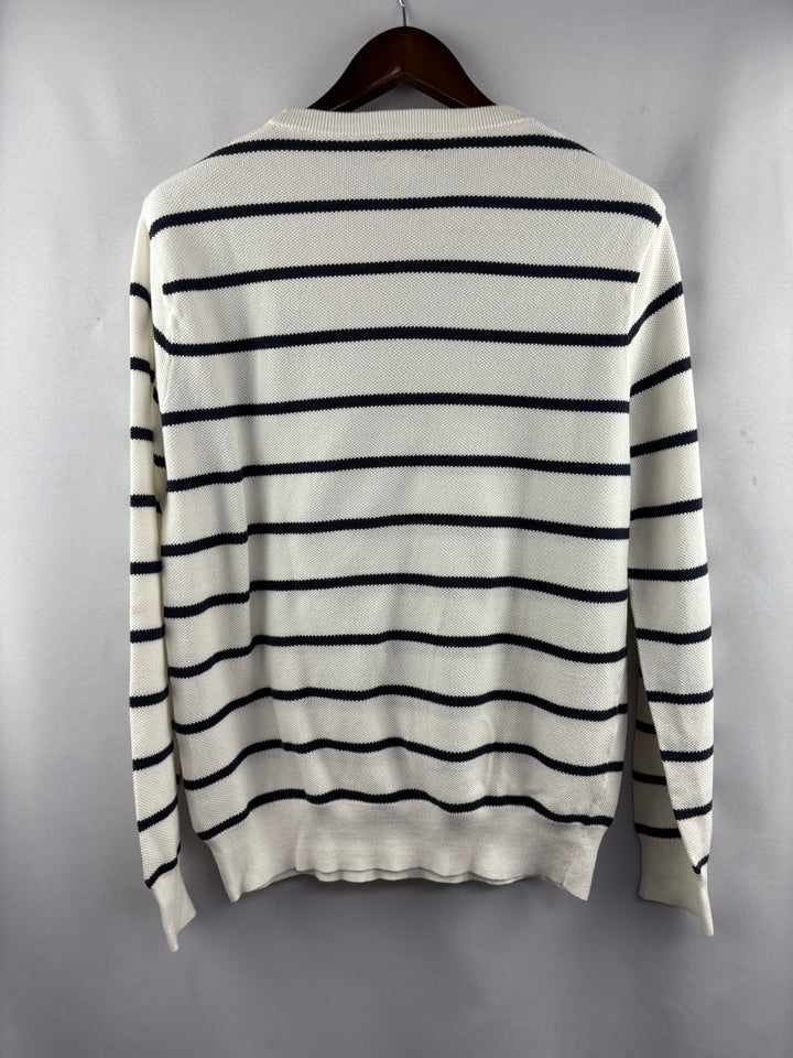 Women’s J.Crew Large White w/ Navy Stripes Crewneck Sweater