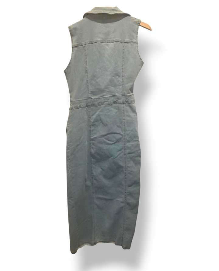Daisy Denim Utility Midi Dress Gold Buttons Frayed Hem Stretchy Size Medium
