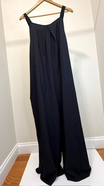 Oversized Minimalist Floral Overalls – Black with Cream Flowers  SzXL (NWT)