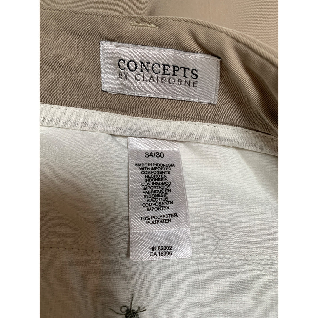 Mens Beige Dress Pants 34/30 Concepts By Claiborne Polyester