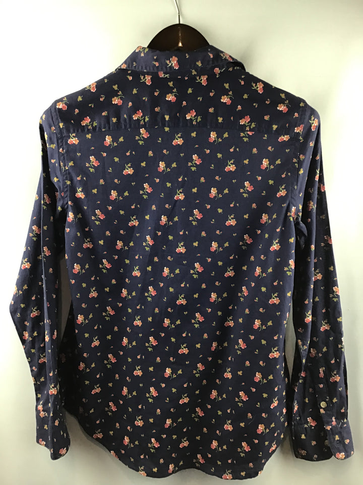 Women’s Chaps Floral Navy Button Down Blouse Size Small