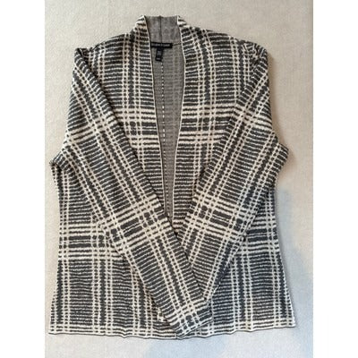 Women’s EILEEN FISHER Ash Gray Merino Wool Plaid Knit Boxy Sweater Sz M
