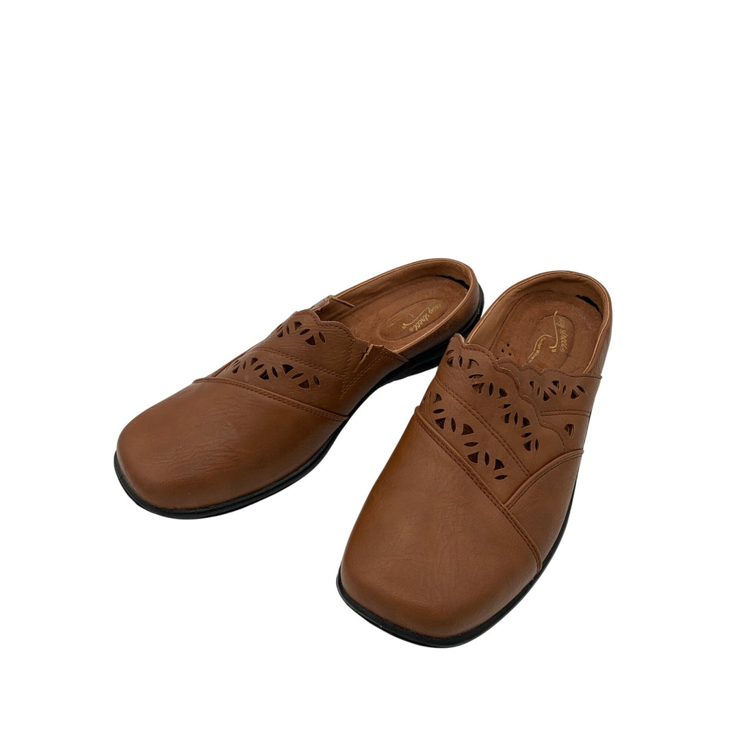 Womens 8.5 Brown Slip-On Mules With Cutout Design