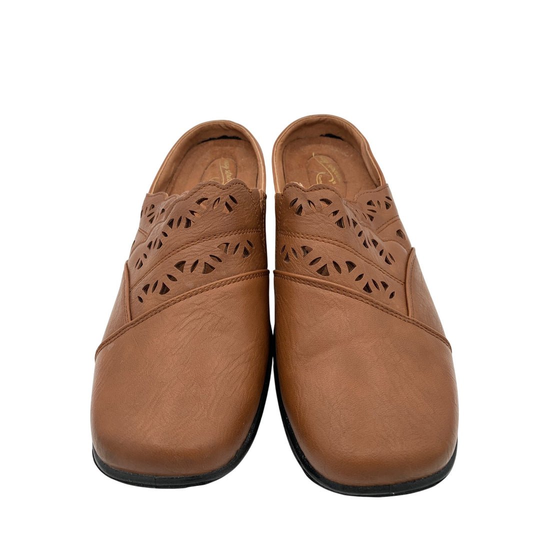 Womens 8.5 Brown Slip-On Mules With Cutout Design