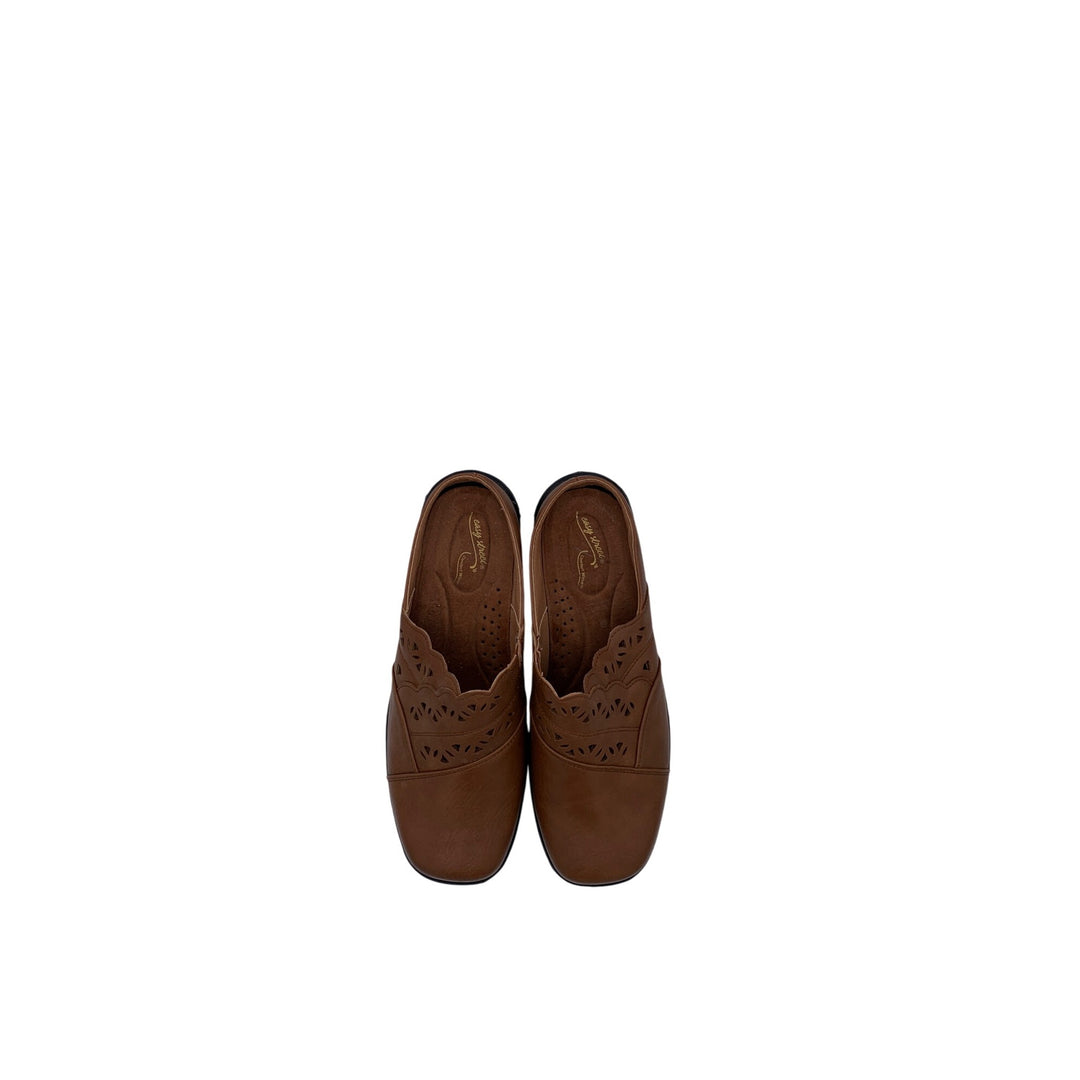 Womens 8.5 Brown Slip-On Mules With Cutout Design