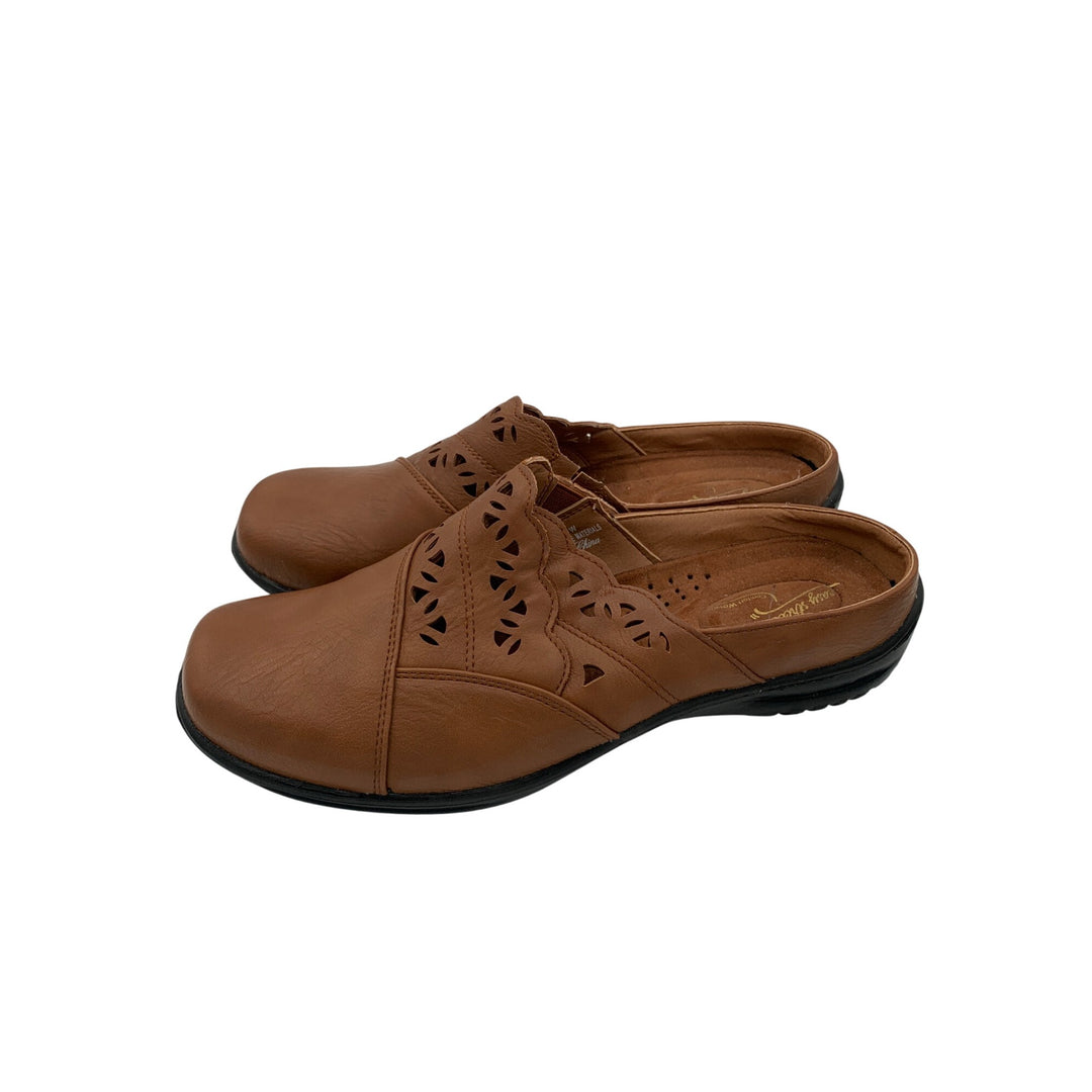 Womens 8.5 Brown Slip-On Mules With Cutout Design