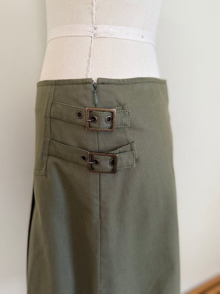 Christian Dior by John Galliano Olive Cotton Pleated Buckle Skirt FR38