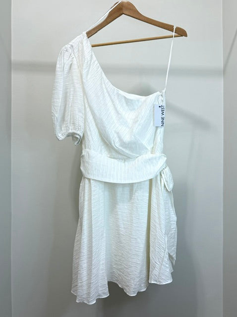 Nine West White Knight One‑Shoulder Fit &amp; Flare Mini Dress SzXL NWT