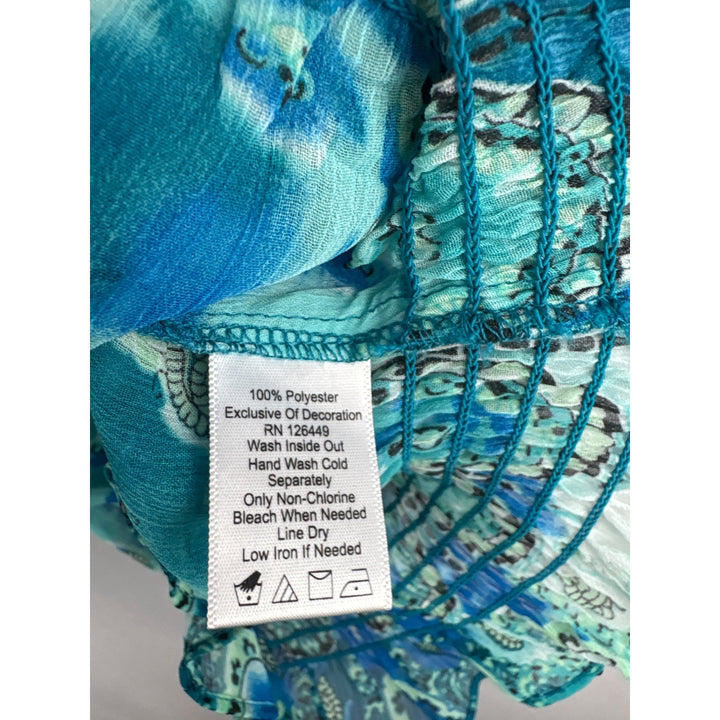 Marc Bouwer Blue Beaded Blouse XS - V-Neck Patterned Top With Elastic Waist & Cuffs