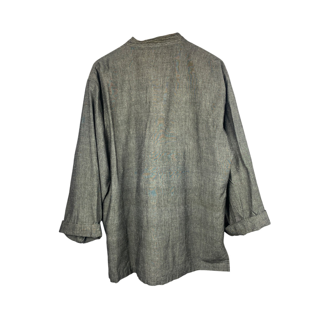 Fabtibet Traditional Linen Look Women Shirt Large 100% Cotton Gray