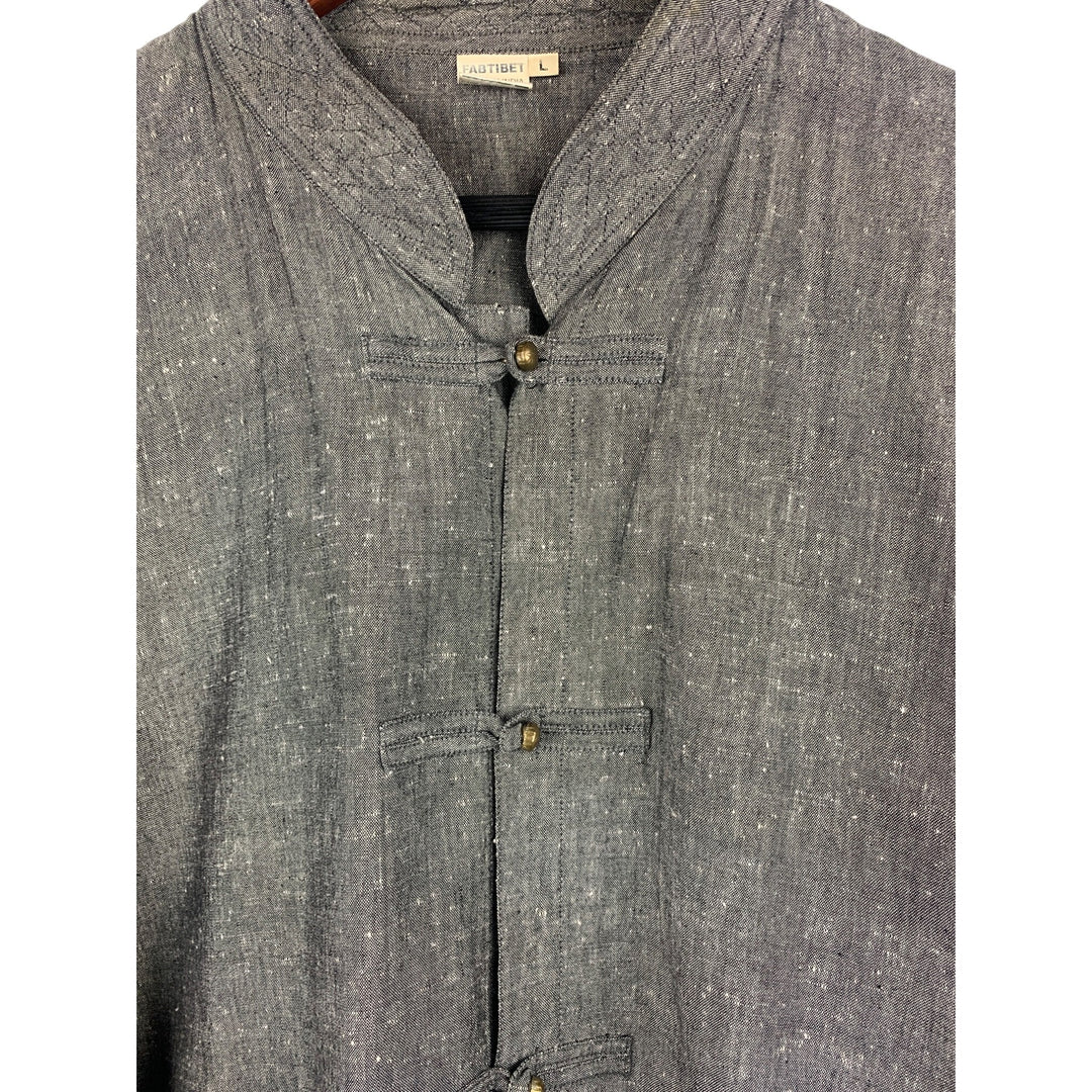 Fabtibet Traditional Linen Look Women Shirt Large 100% Cotton Gray
