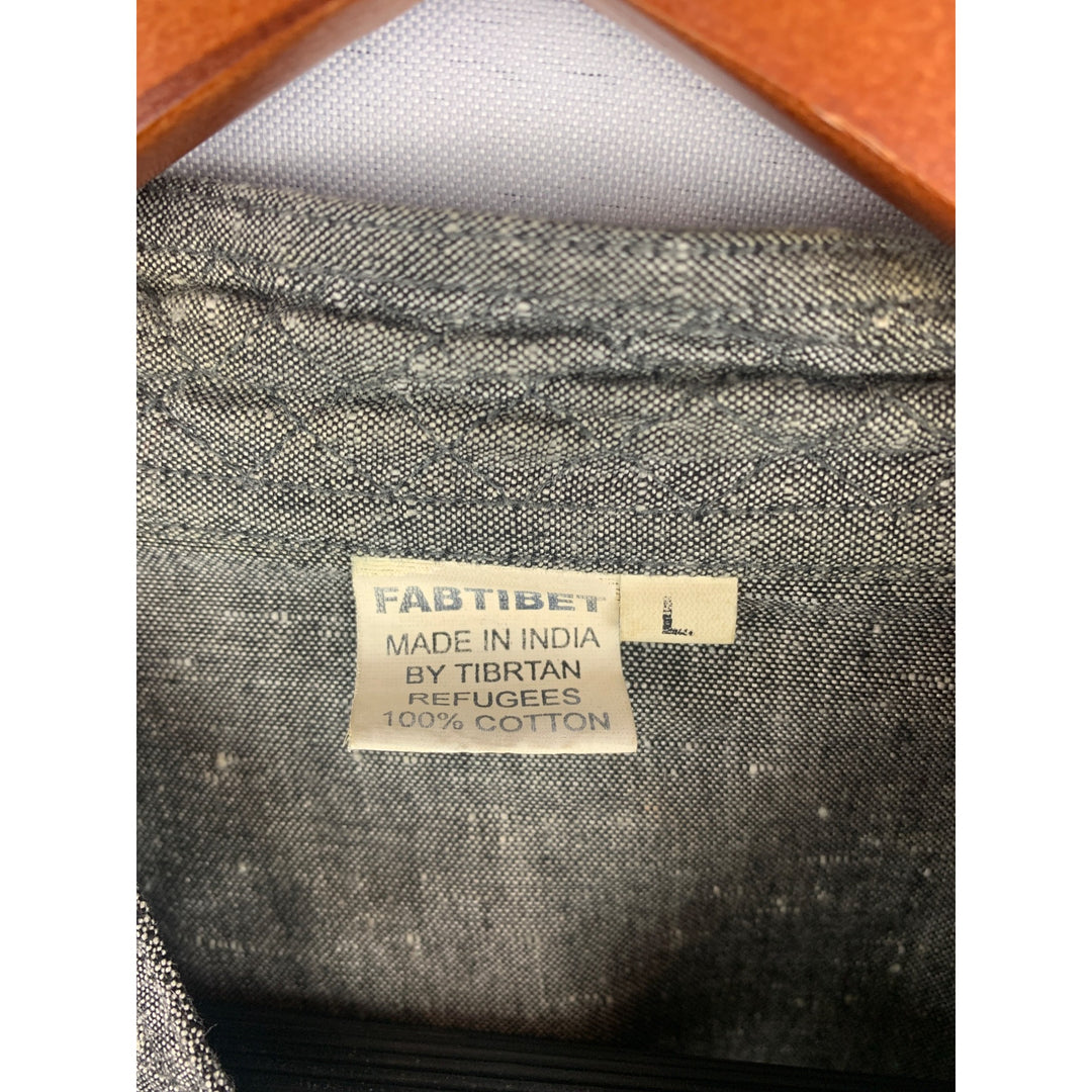 Fabtibet Traditional Linen Look Women Shirt Large 100% Cotton Gray