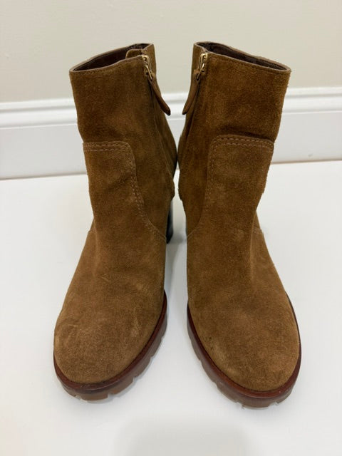 Tory Burch Sofia Lug Sole Suede Booties Festival Brown Sz9.5