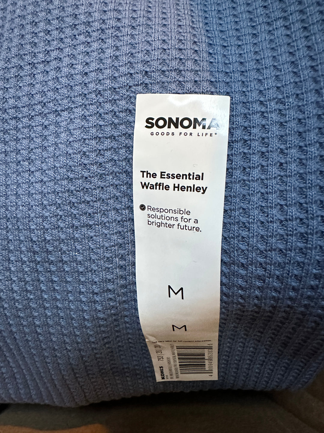 Men’s Sonoma Slate Blue Waffle Henley Size M