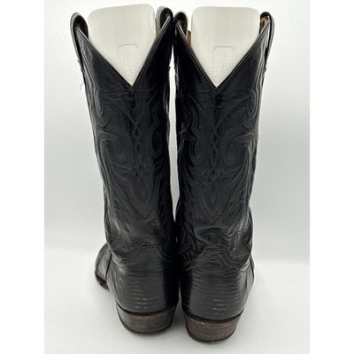 Men’s Tony Lama Black Kirkland Leather Lizard Skin Boots Sz 9 EE