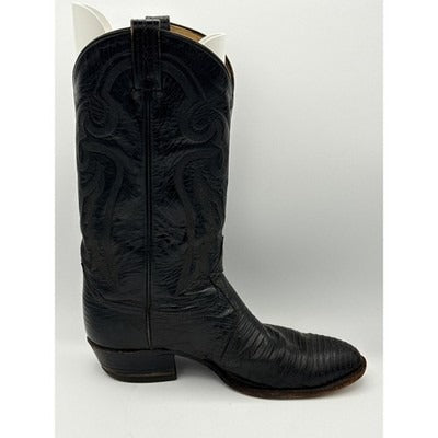 Men’s Tony Lama Black Kirkland Leather Lizard Skin Boots Sz 9 EE