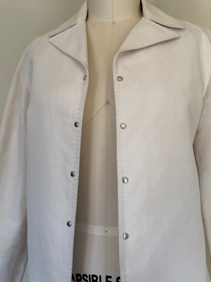 Louis Vuitton Paris Ivory Cotton Linen Skirt Suit Set Made in France Size 38