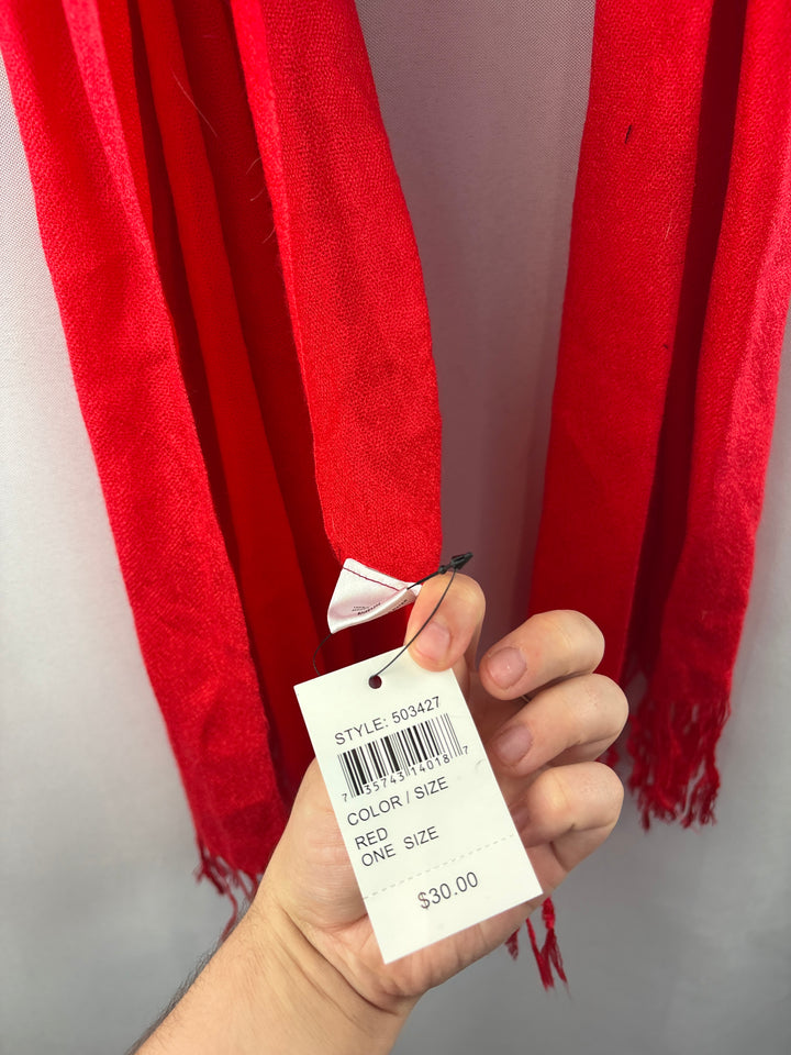 Women’s Pashmina O/S Bright Red Scarf w/ Bead Detail