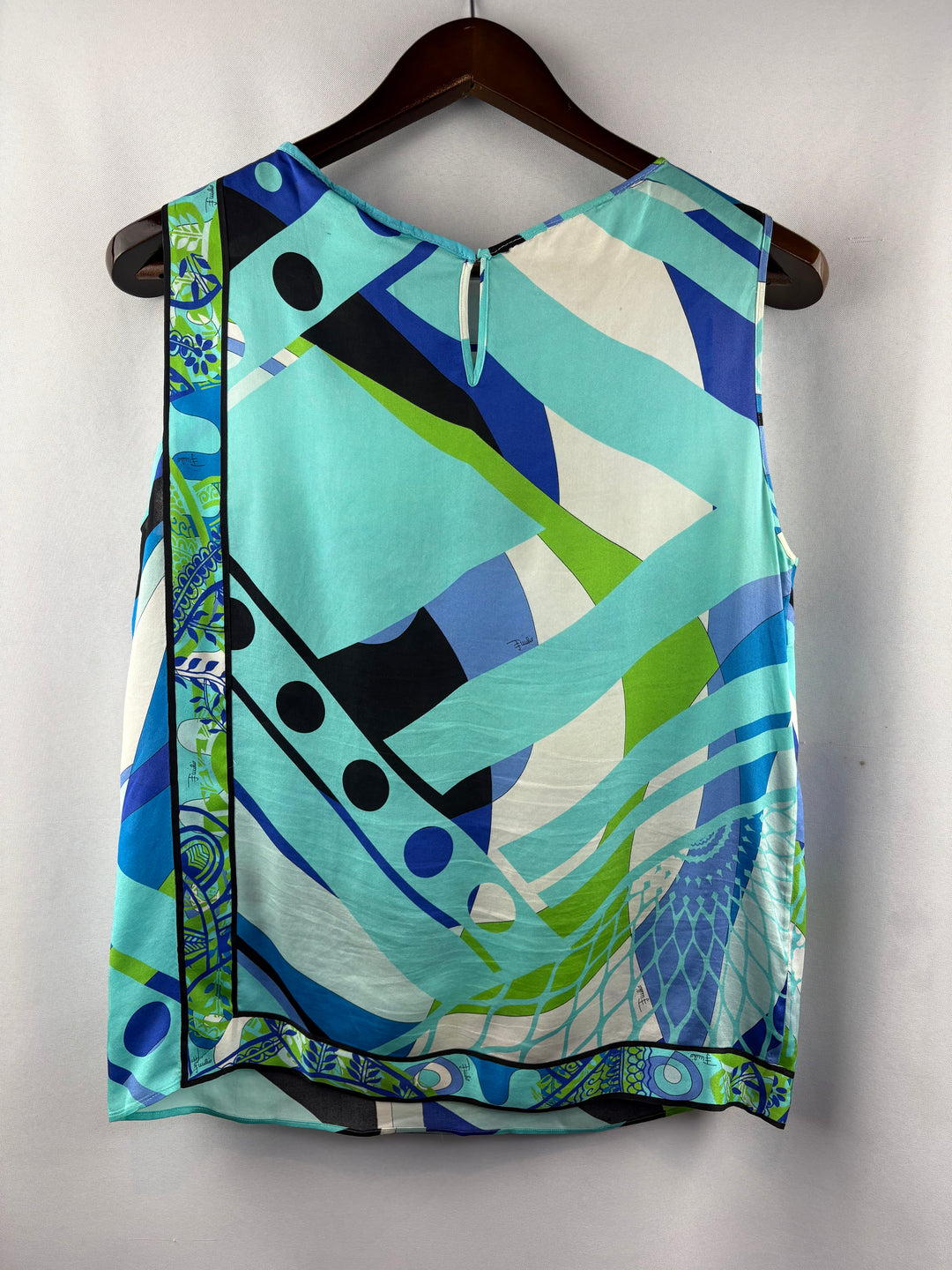 Women’s Emilio Pucci Size 8 Blue, White & Green Patterned Blouse