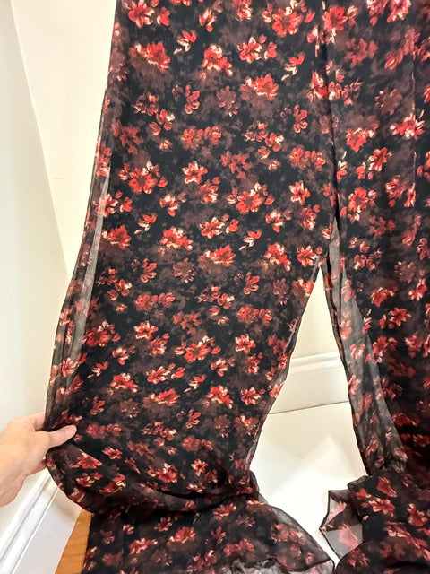 Rachel Zoe Floral Silk Wide Leg Jumpsuit Off Shoulder Sz12