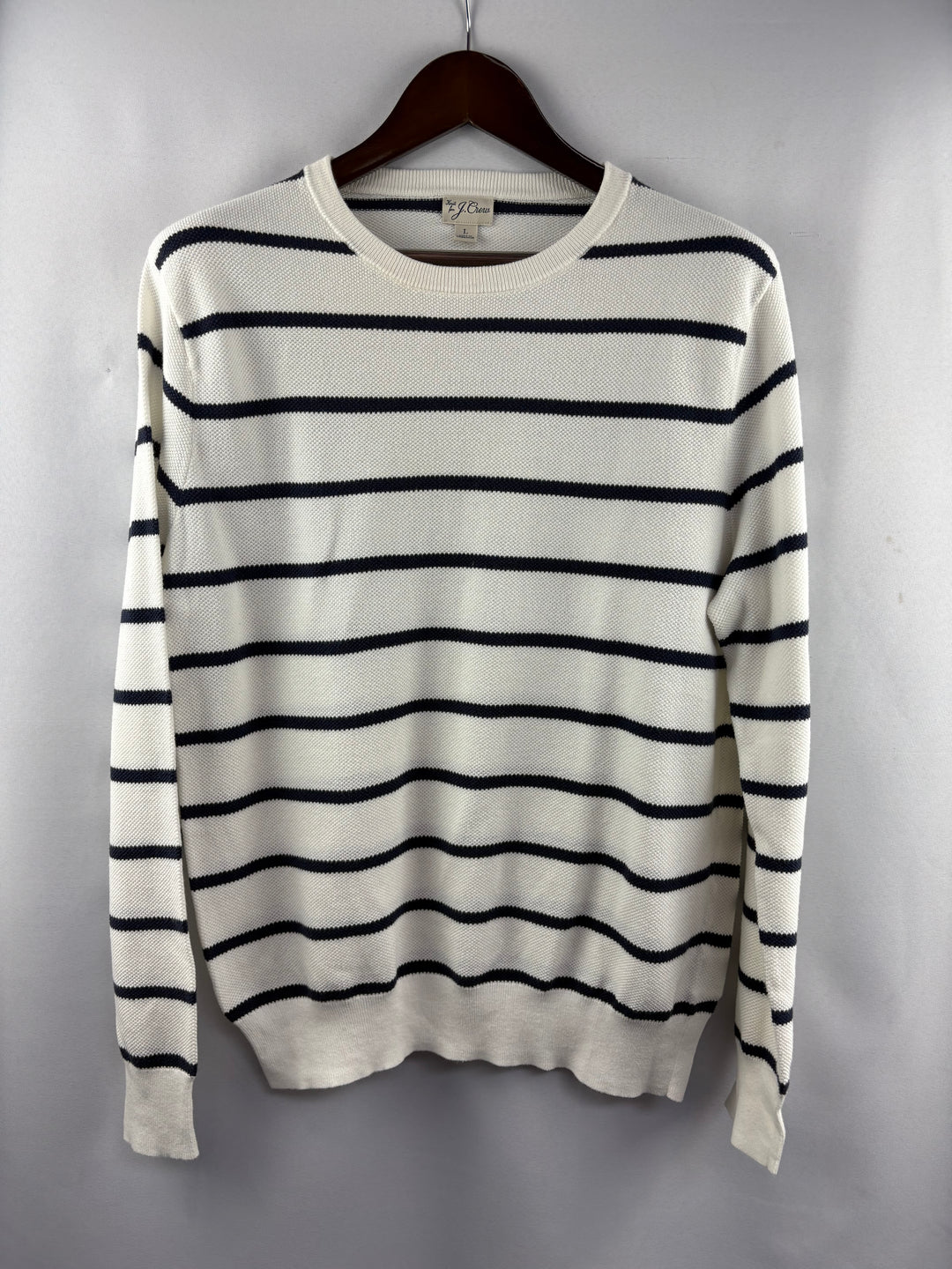 Women’s J.Crew Large White w/ Navy Stripes Crewneck Sweater