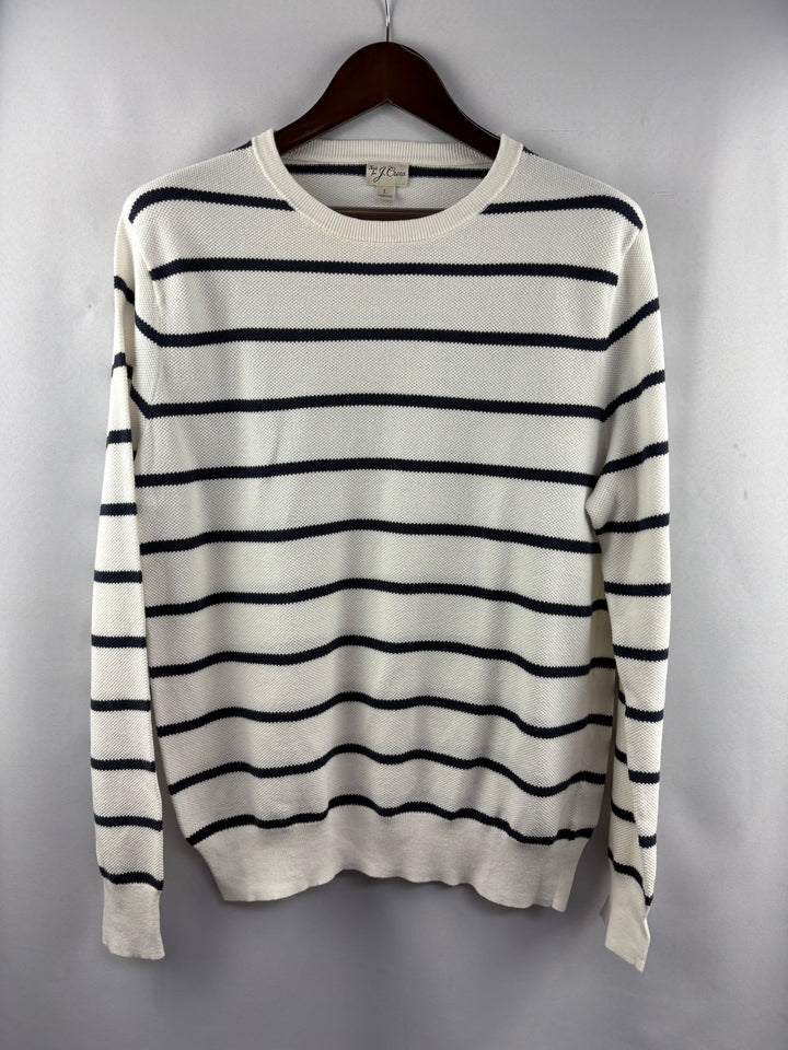 Women’s J.Crew Large White w/ Navy Stripes Crewneck Sweater