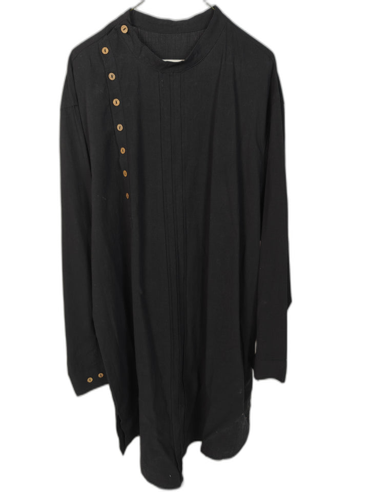 Unbranded Men's XXL Black Linen Longline Tunic Shirt Mandarin Collar Button Accent