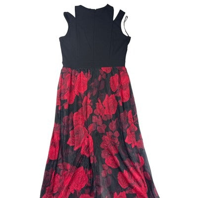 Women’s Alexa B Nites Black Cold Shoulder Jumpsuit w/Sheer Rose Skirt Sz 14