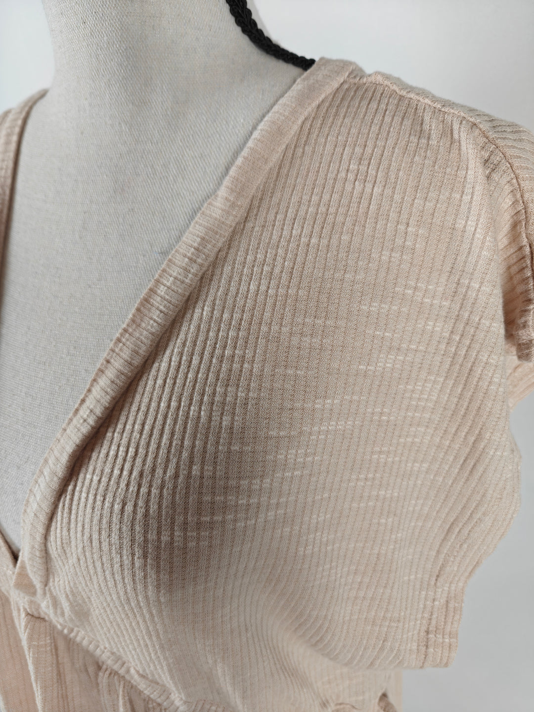 Women’s Pull&amp;Bear Babydoll Dress Beige Ribbed Tie Waist Size L