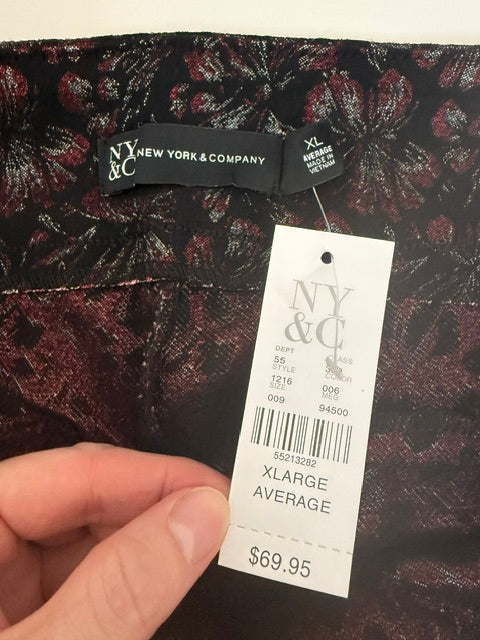 NY&amp;C Metallic Floral Pull On Ankle Pants NWT SzXL