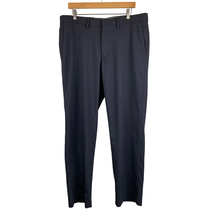 Haggar Mens 36x30 Premium Stretch Dress Pants Straight Fit Navy Polyester & Viscose