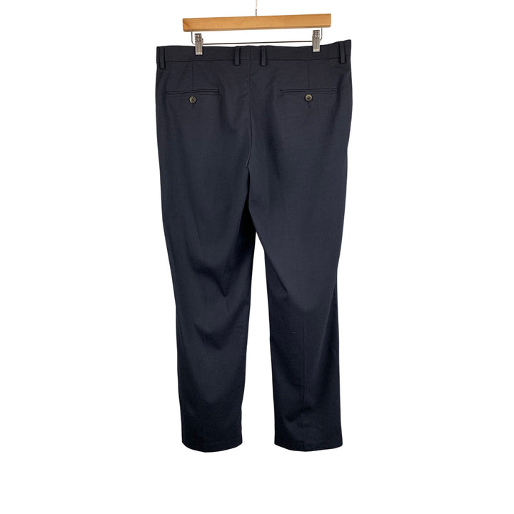 Haggar Mens 36x30 Premium Stretch Dress Pants Straight Fit Navy Polyester & Viscose