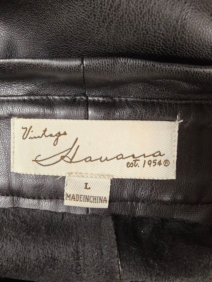Women Vintage Havana Faux Leather Jogger Pants Black Size Large