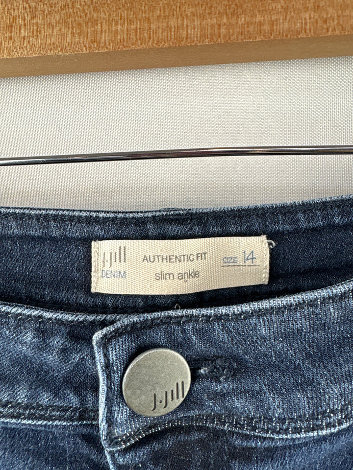 Women’s J.Jill Size 14 Blue Denim Jeggings w/ Floral Embroidery