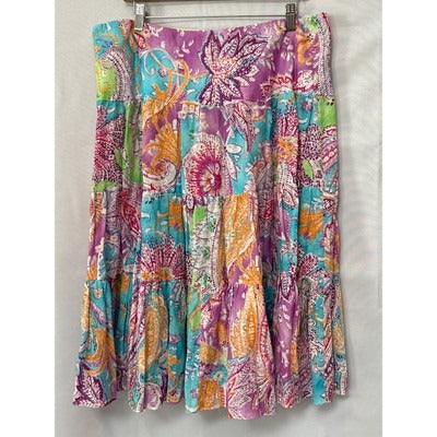 Women’s Green Tag Ralph Lauren Purple Floral Cotton Maxi Skirt Sz XL