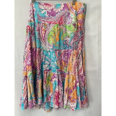 Women’s Green Tag Ralph Lauren Purple Floral Cotton Maxi Skirt Sz XL