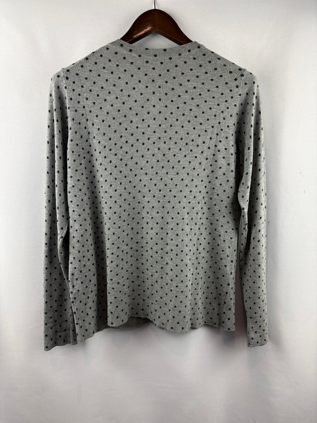 Women’s Style&Co Medium Heather Gray Cardigan w/ Navy Polka Dots