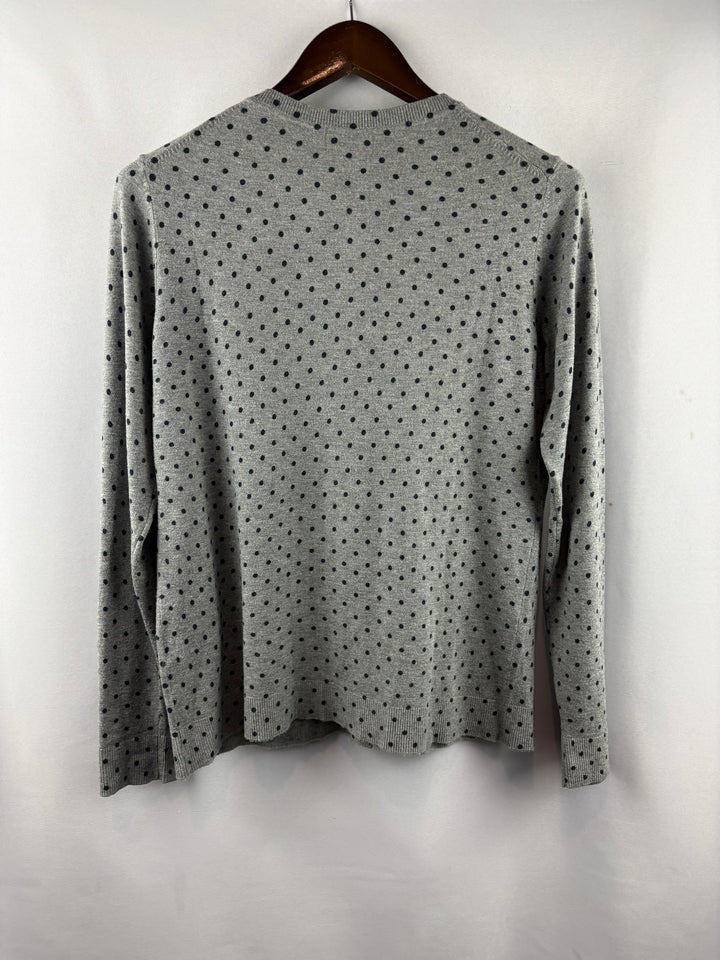 Women’s Style&Co Medium Heather Gray Cardigan w/ Navy Polka Dots