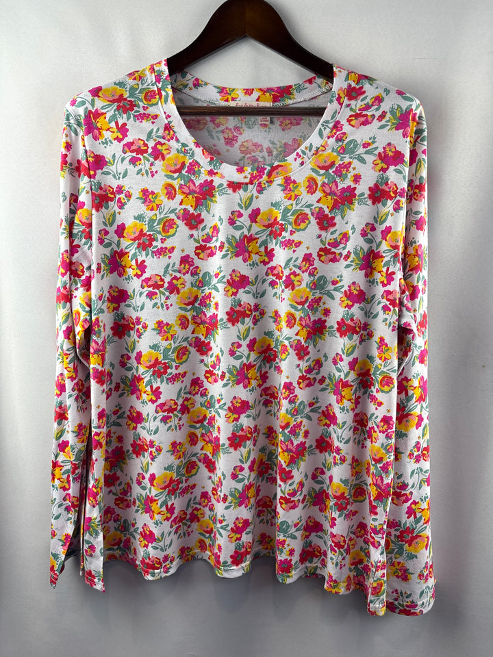 Women’s Fresh Produce Size 2X White Floral Long Sleeve Shirt
