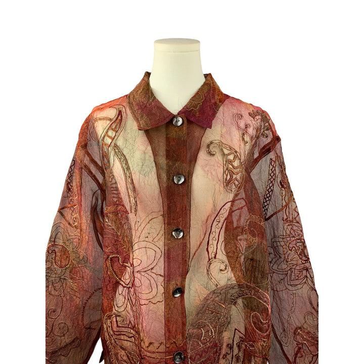 Chicos Sheer Embroidered Button-Up Jacket Size 3