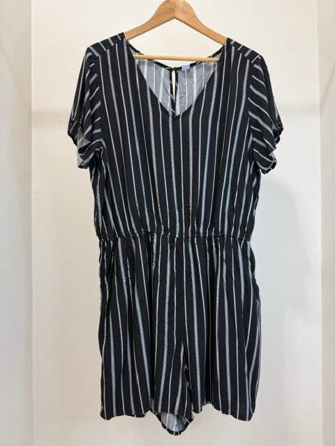 Old Navy Stripe V Neck Romper Black White SzXL