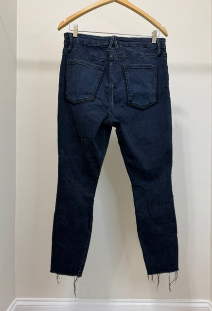 Good American High‑Rise Distressed Skinny Jeans Sz15 (Ankle, Dark Wash)