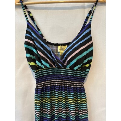 Steve & Lindsay Strappy Sundress Size L horizontal blue and yellow stripes